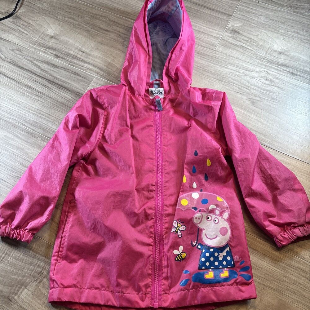 Vintage Peppa Pig Pink Girls Hooded Raincoat Size 5-6